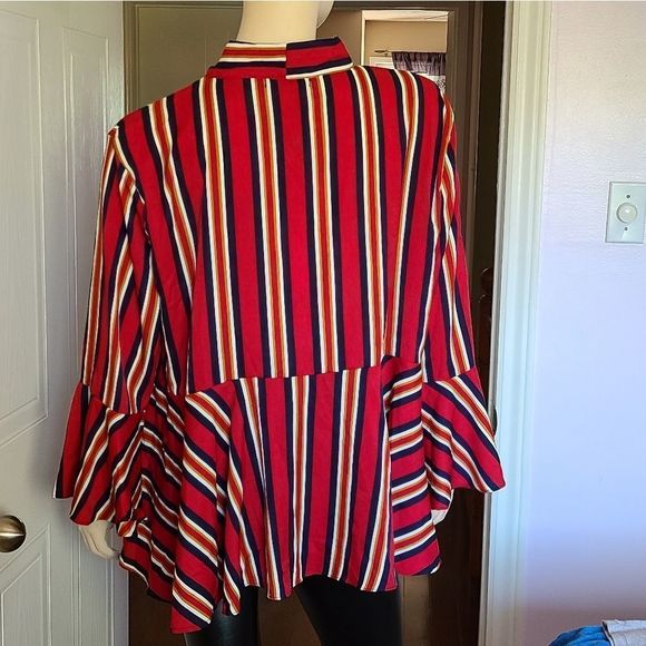 Ruffle Bright Stripe Blouse - Picture 2 of 4